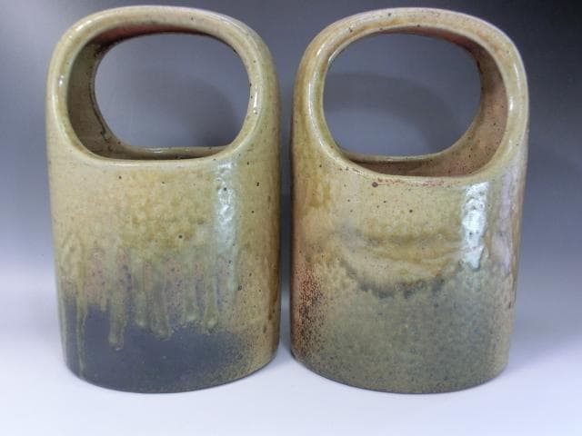 手炉■手あぶり 古い陶器の火鉢 2個 彦爵 備前 手火鉢 小火鉢 火器 骨董品■