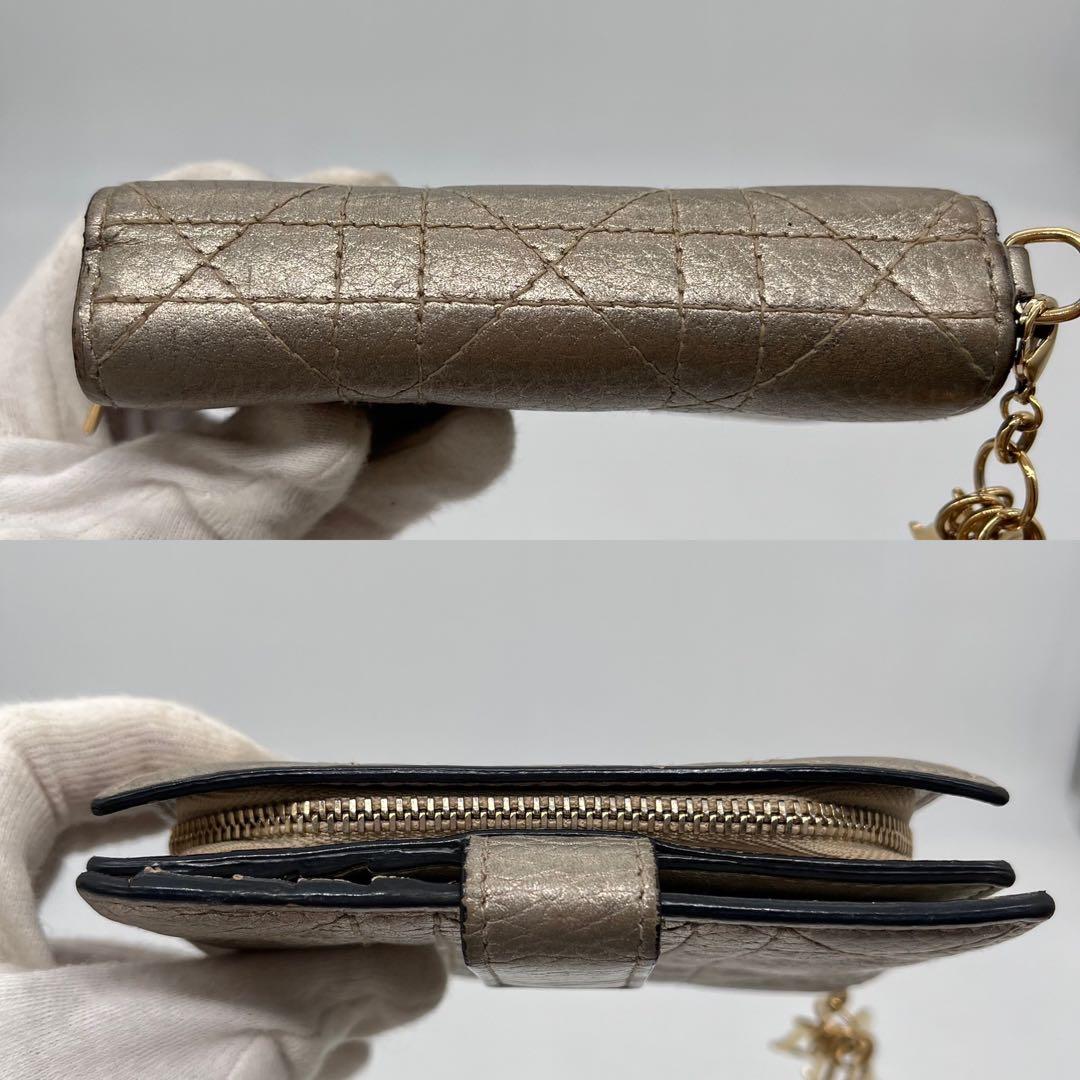 【美品】クリスチャンディオール 二つ折り財布 カナージュ ロゴ金具 レザー