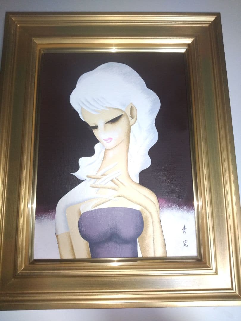 a*a様 東郷青児、絵画、油彩４号、白い手袋、肉筆、新品額縁、鴨居玲、山下清。