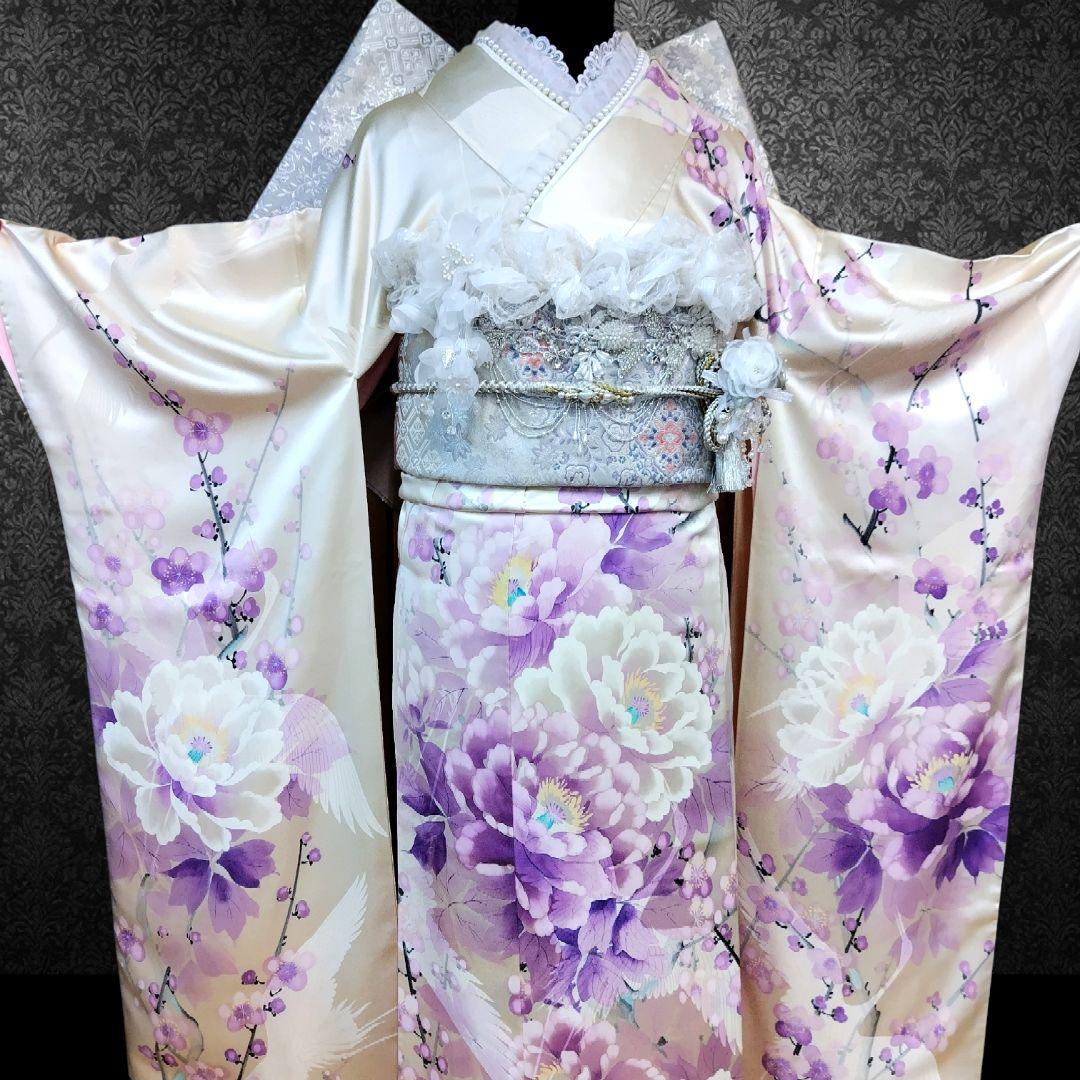 振袖フルセット(10点)・成人式・くすみ・高級手描き・大輪牡丹・胴裏正絹・逸品