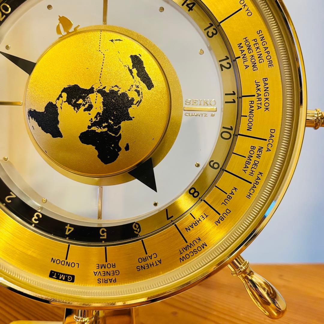 SEIKO クオーツ 世界時計 ゴールド 置時計 動作品 セイコー QZ394G