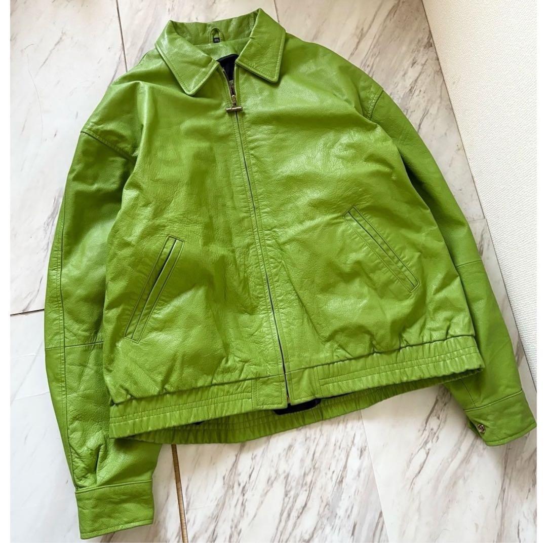 vintage 90s イグアナグリーン 短丈 オーバーサイズレザージャケット