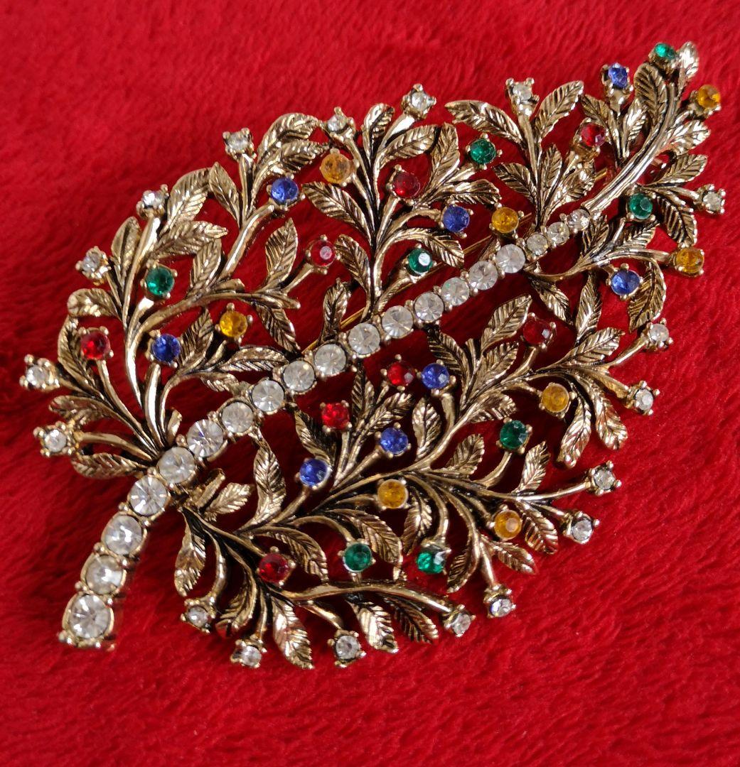 ヴィンテージ ブローチ クリスタルラインストーン 植物 アールヌーボー 73
