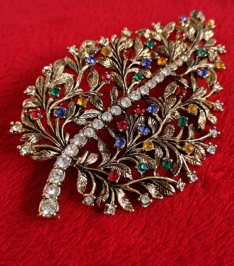 ヴィンテージ ブローチ クリスタルラインストーン 植物 アールヌーボー 73