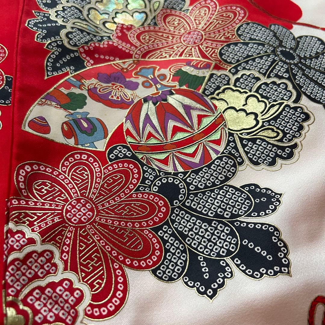 七五三 3歳 着物 753 絹 絞り柄 被布 三歳 赤 草履 金彩 女の子着物