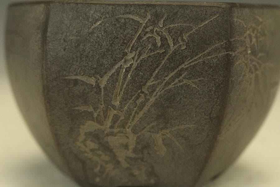 中国美術 紫泥 六方 花盆 葛明祥造(HA515)