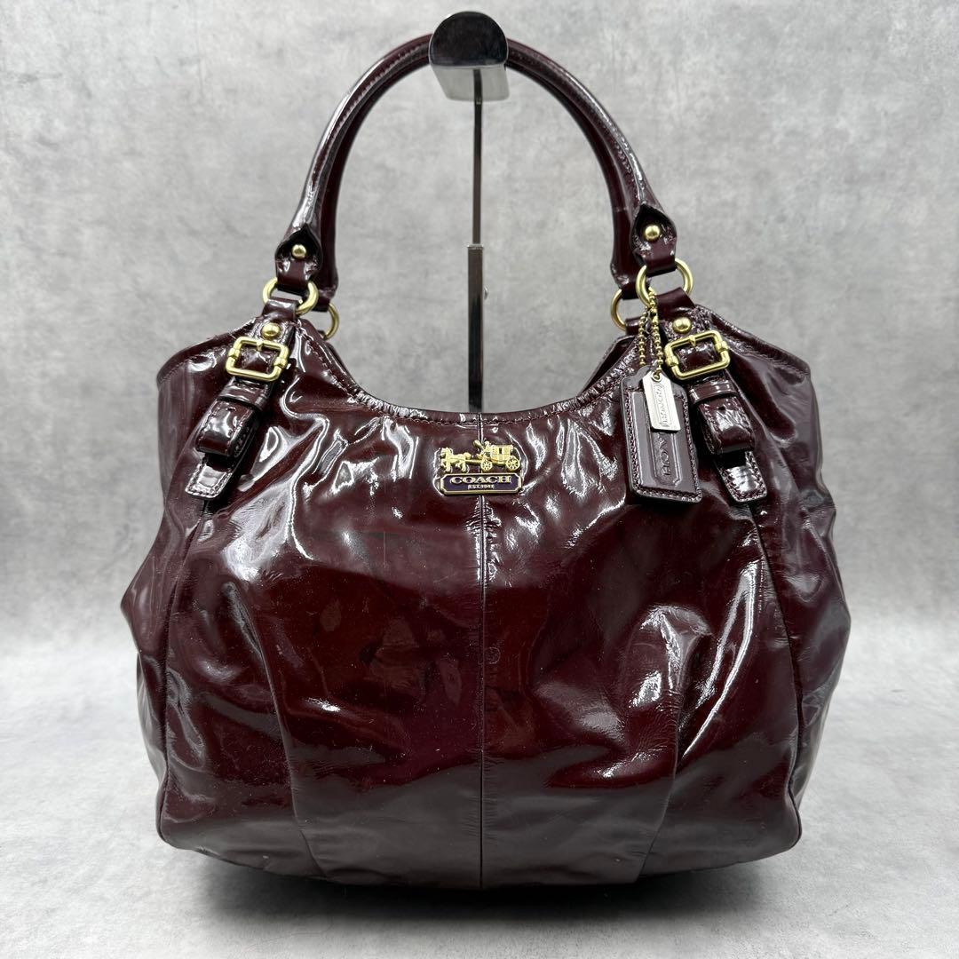コーチ マディソン ハンドバッグ エナメル ボルドー 18610