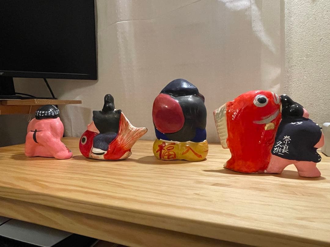 土雛 中野土人形 4体セット 【奈良久雄】 うち1体サイン入り！