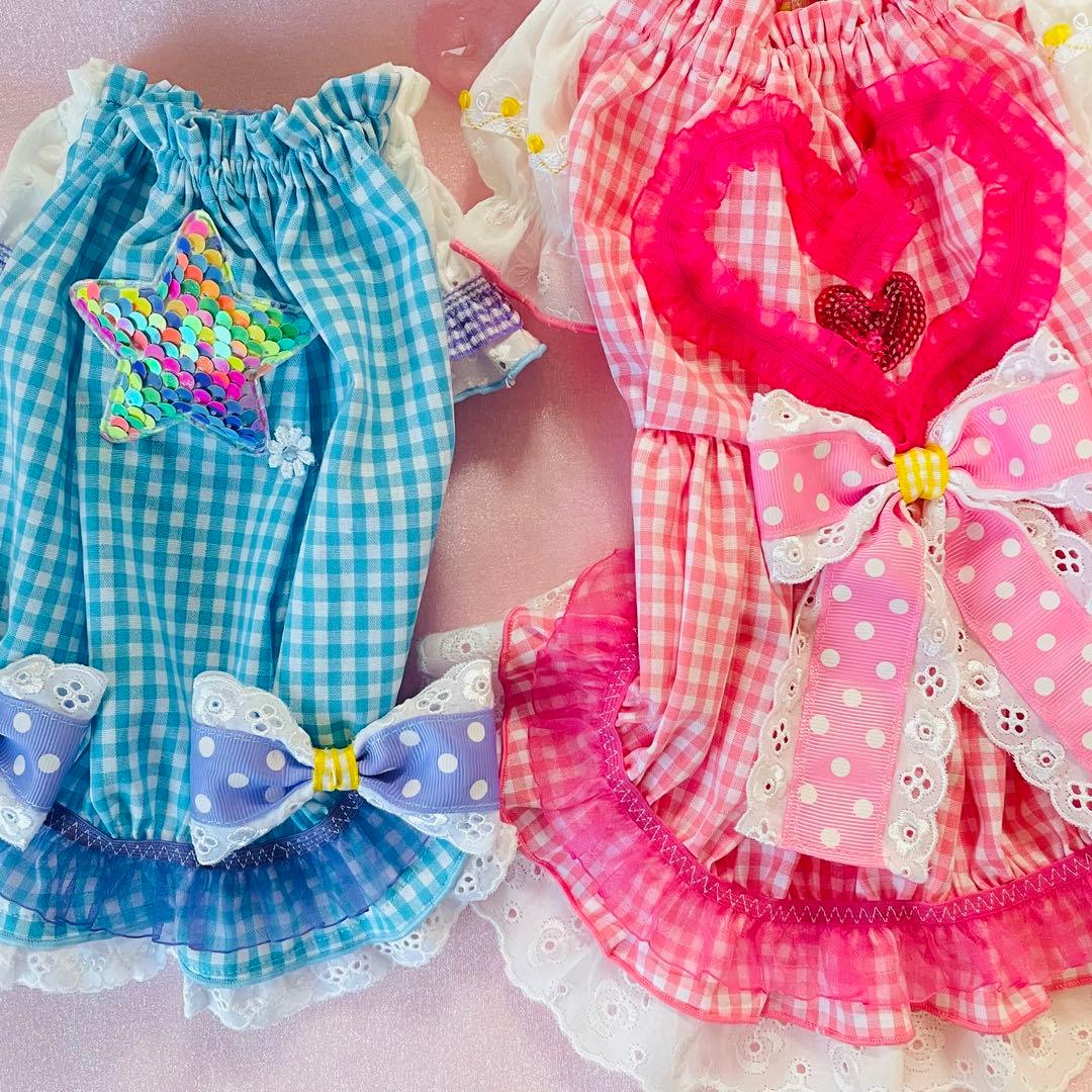 ギンガムチュニック　ギンガムワンピース　　♡オーダー受付中♡　犬服　ハンドメイド