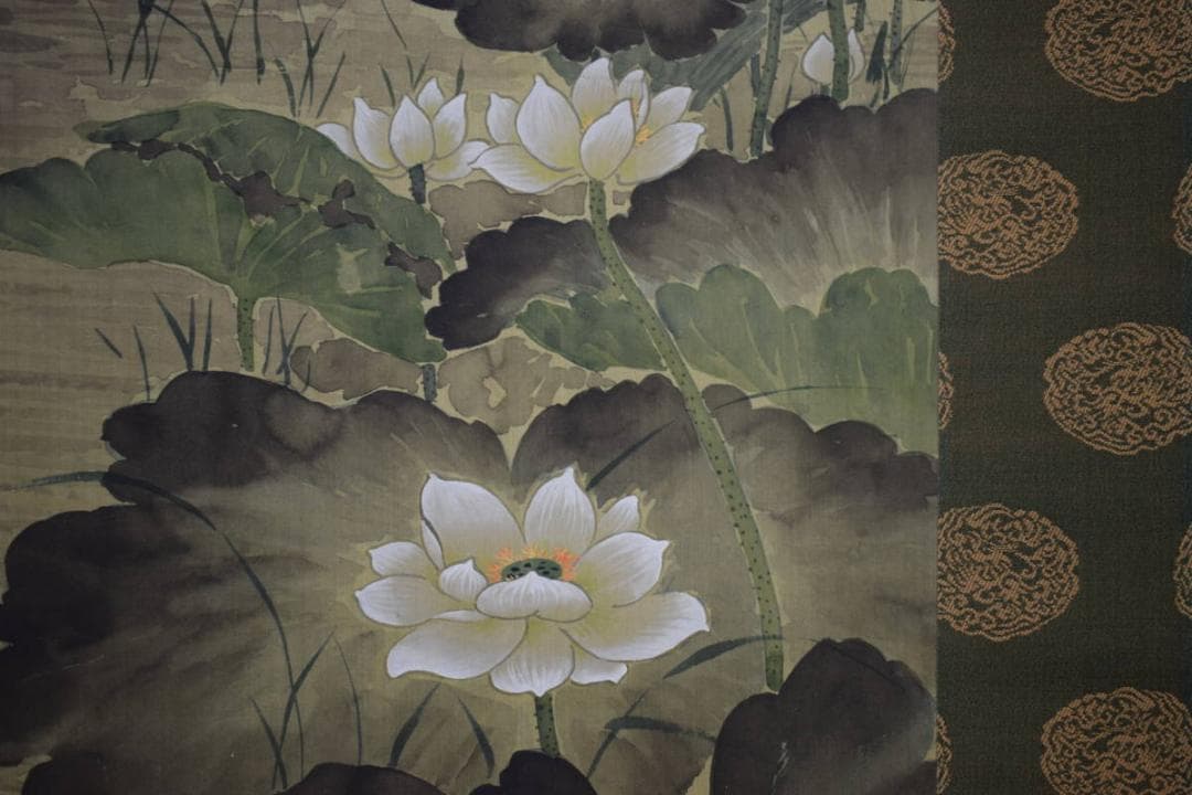 不詳/作者不詳/蓮に美人図/中国/布袋屋掛軸HJ-188