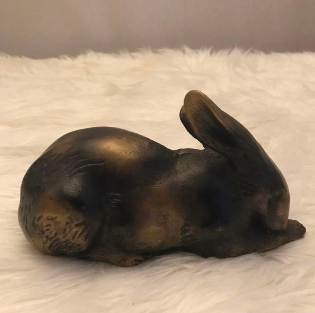 【 超希少 】青銅兎置物 一対 有名作家 作 ? ・兎 うさぎ ブロンズ 像