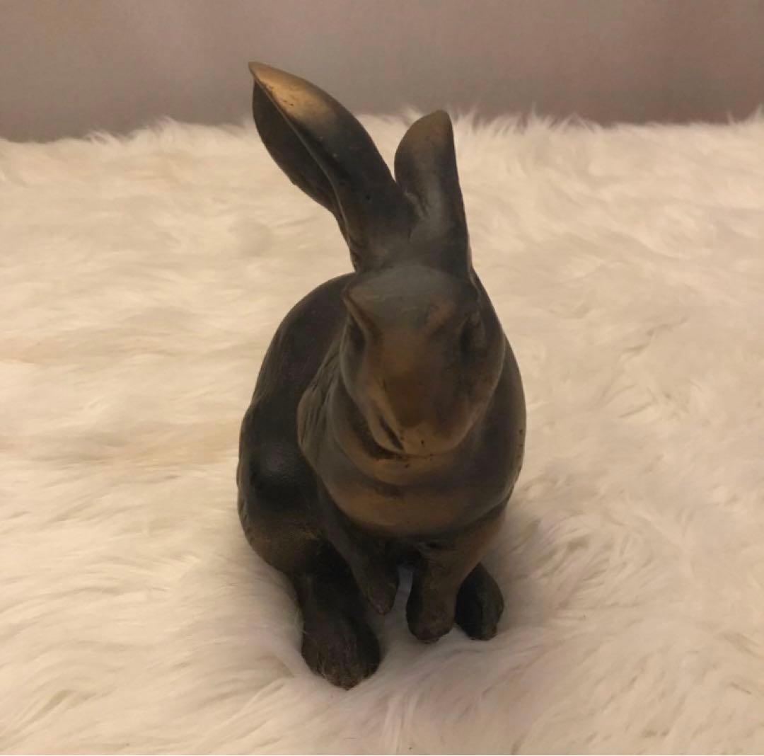 【 超希少 】青銅兎置物 一対 有名作家 作 ? ・兎 うさぎ ブロンズ 像
