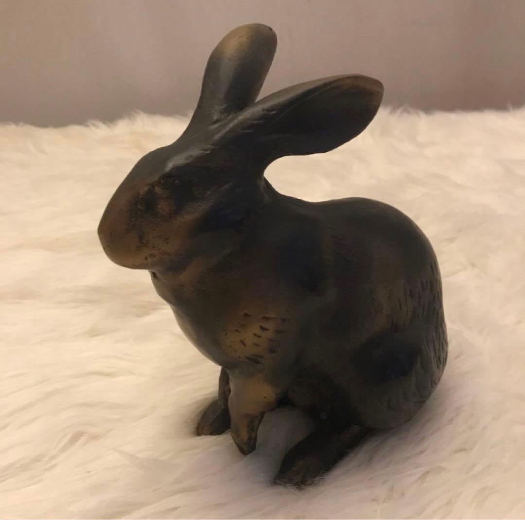 【 超希少 】青銅兎置物 一対 有名作家 作 ? ・兎 うさぎ ブロンズ 像
