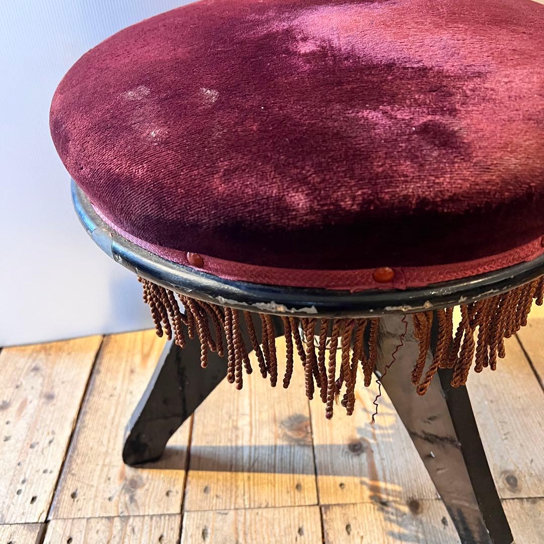 KAWAI ピアノ 丸椅子 レトロ アンティーク 回転イス チェア 紫 パープル