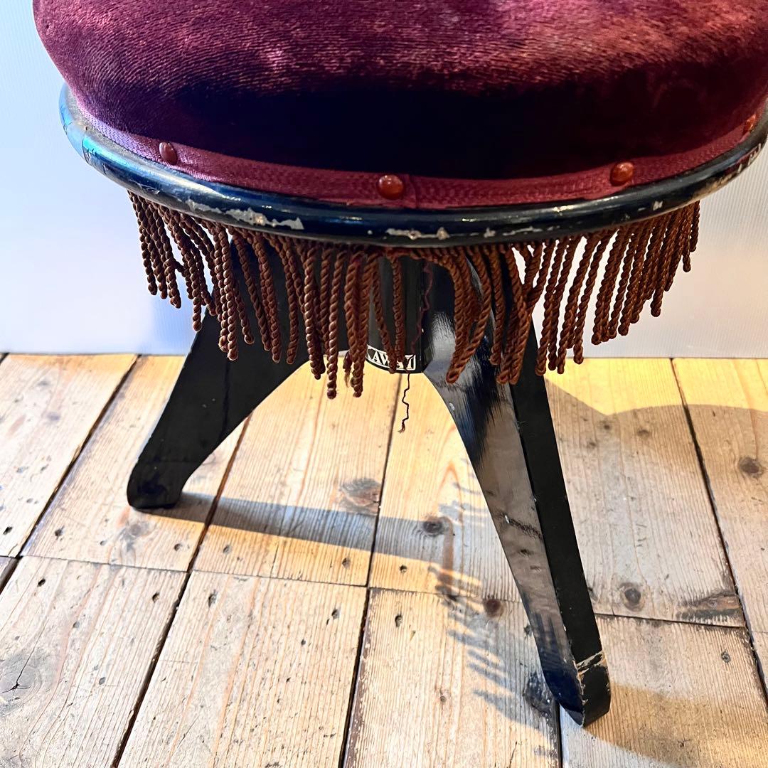 KAWAI ピアノ 丸椅子 レトロ アンティーク 回転イス チェア 紫 パープル