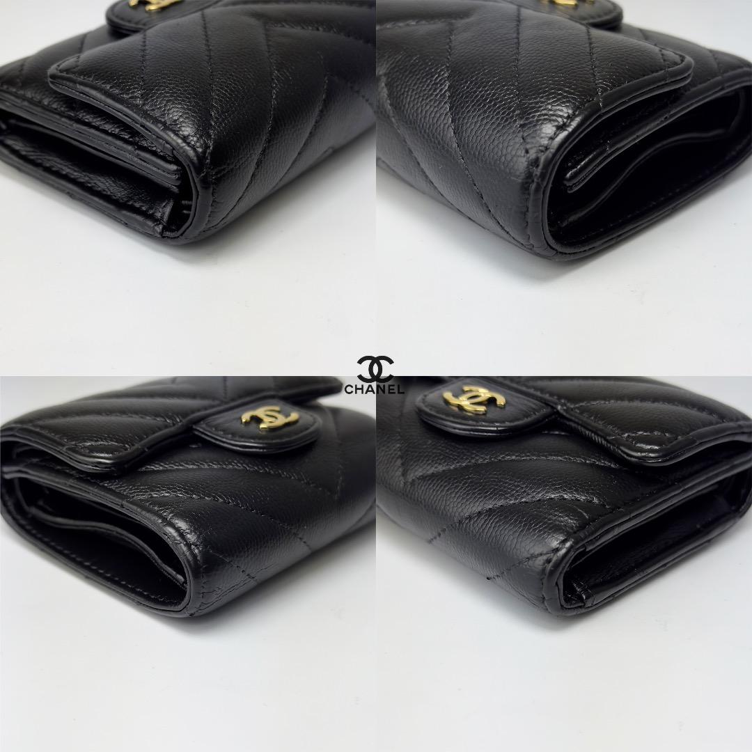 正規品　シャネル　マトラッセ　ジェブロン　ゴールド金具　Wホック　三つ折り財布