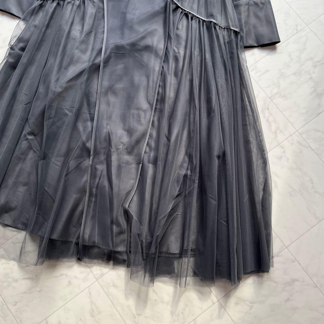 niana チュールパイピングAラインドレス　オケージョンドレス　M チャコール