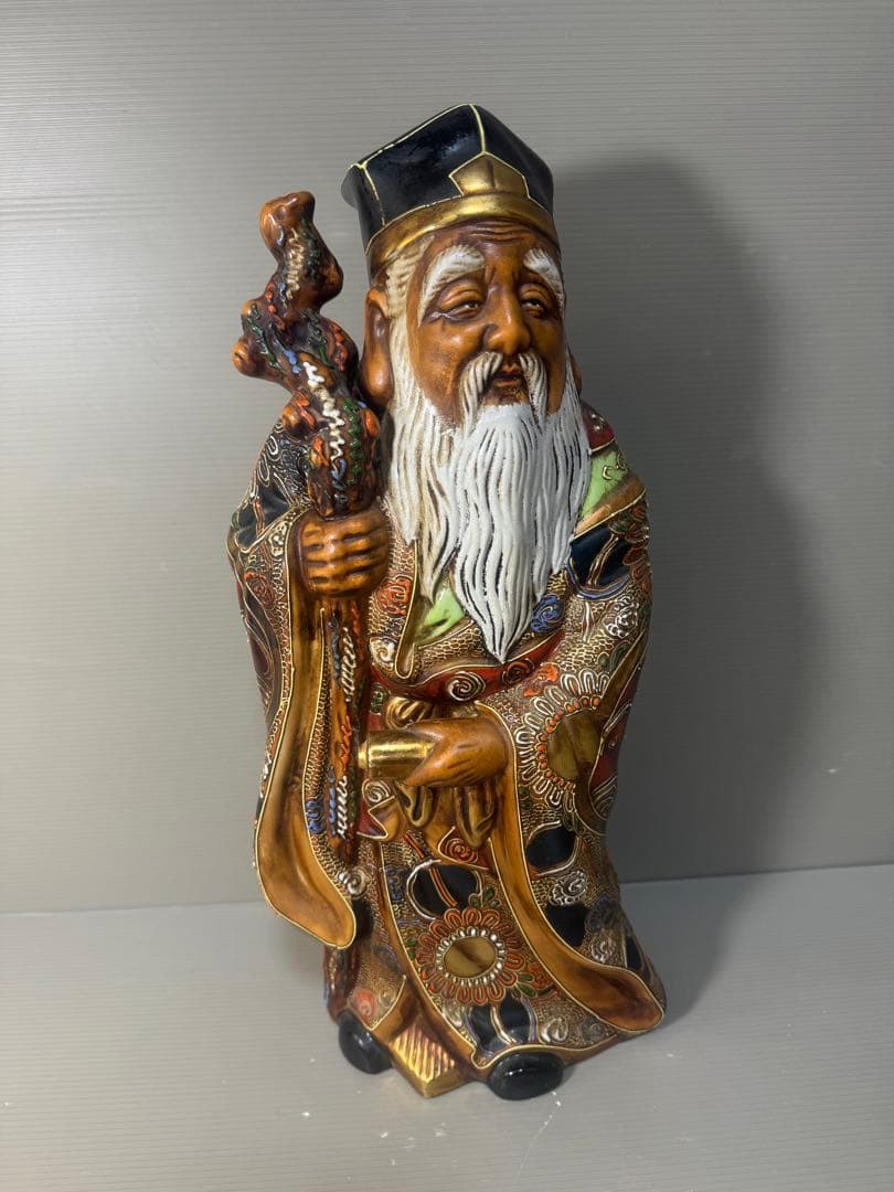 2500 九谷焼 寿老人 置物 縁起物　38cm 時代物