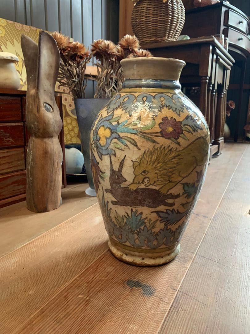時代　マジョルカ焼　マジョリカ焼　壷　花瓶　フラワーベース　アンティーク