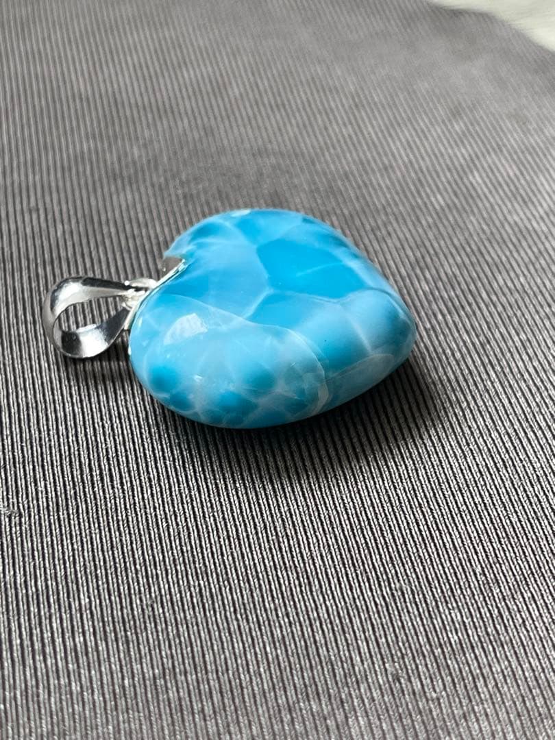 天然石☆高品質！ラリマーハート型ペンダントトップ☆濃いブルー＆模様が美しい！