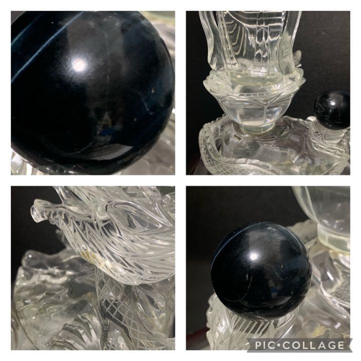 天然水晶　クリスタル　観音菩薩像　龍頭観音　台座付　クオーツ　仏教美術　オブジェ