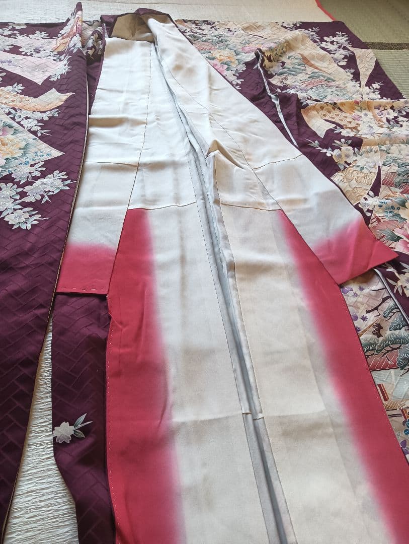 振袖フルセット　美品　パープル系　ロマンチックな古典柄　丈160　裄66.5