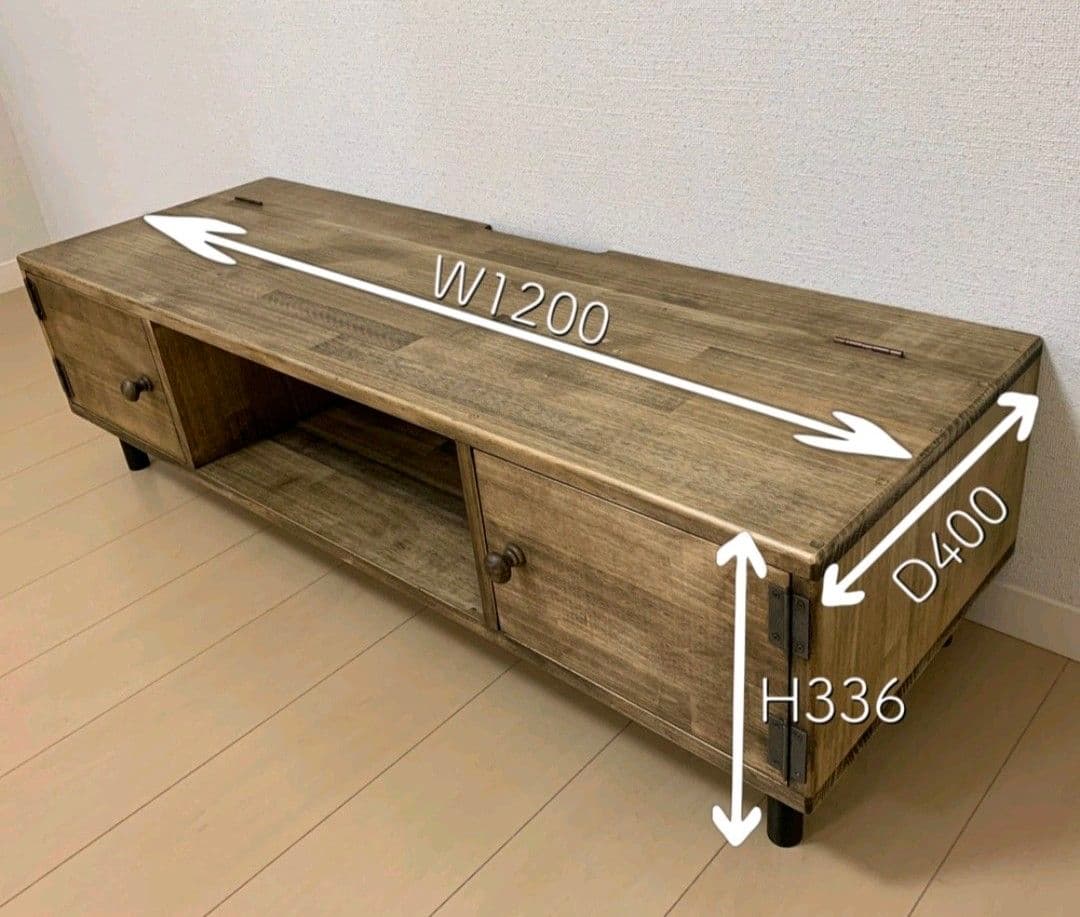 テレビボード120 ローボード パイン材 アイアン脚 背面収納