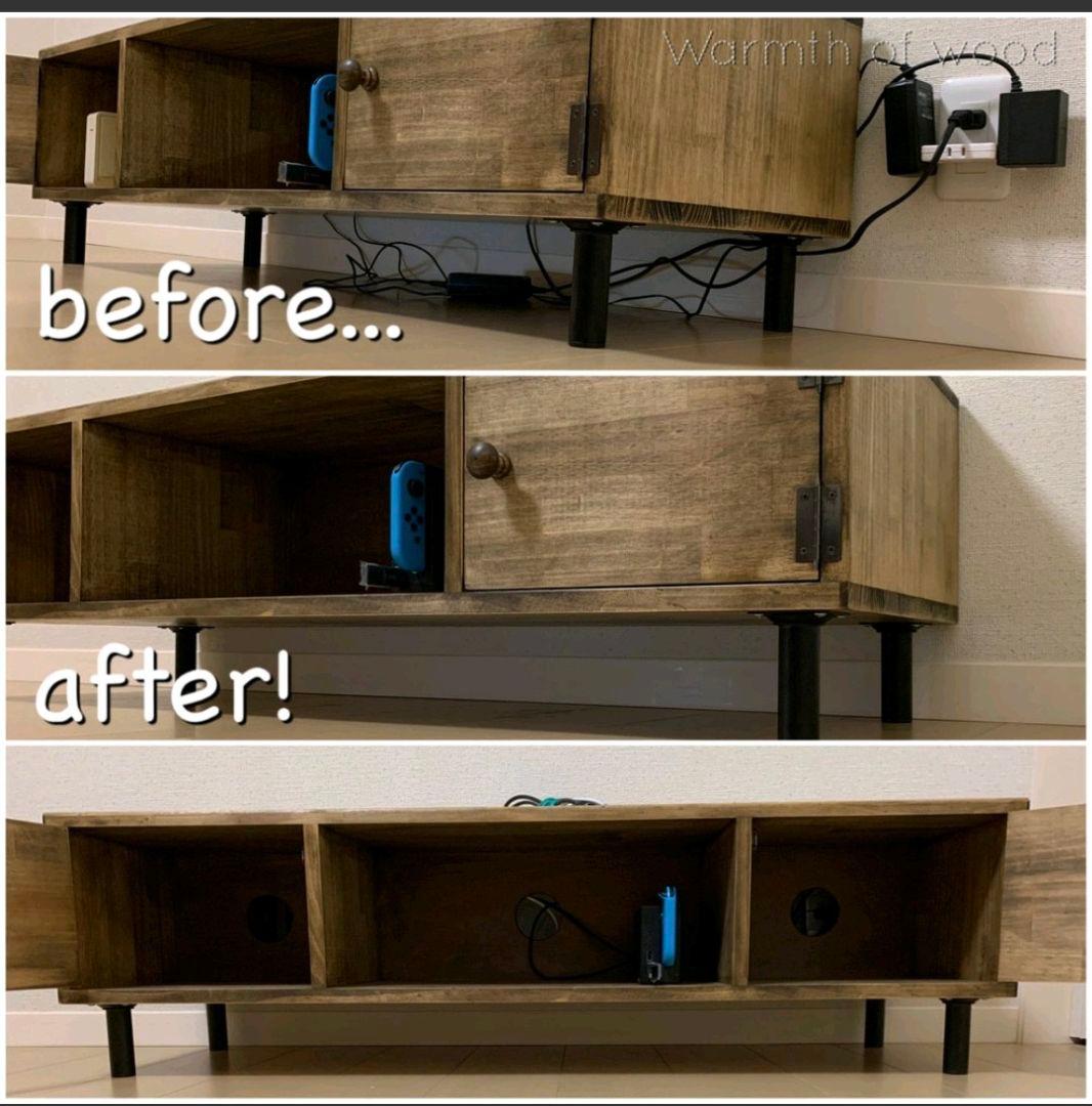 テレビボード120 ローボード パイン材 アイアン脚 背面収納