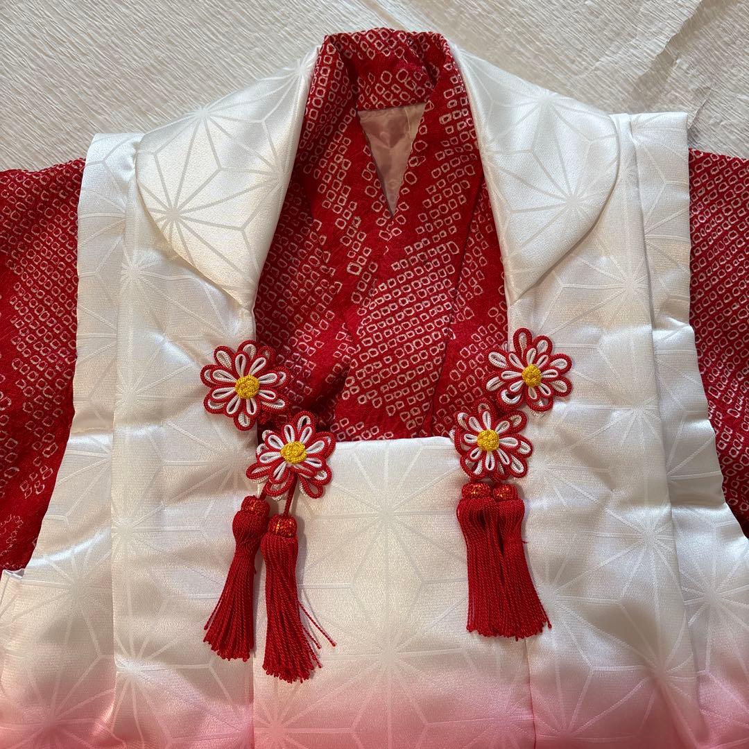 七五三　三歳　正絹総絞り着物 被布、草履セット