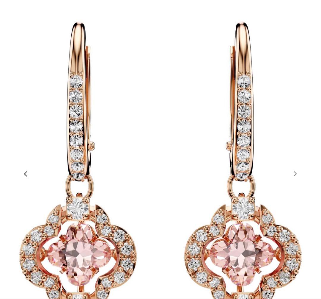 スワロフスキーピアス　ピンクゴールド クローバー ピンク