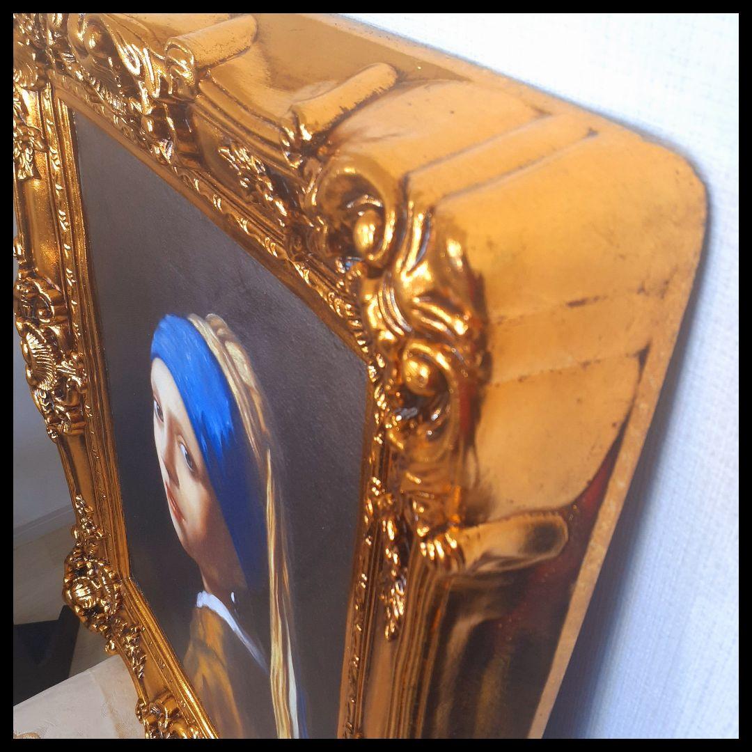 フェルメール作品　絵画　『真珠の耳飾りの少女』　キャンパス　豪華　金箔額縁付き