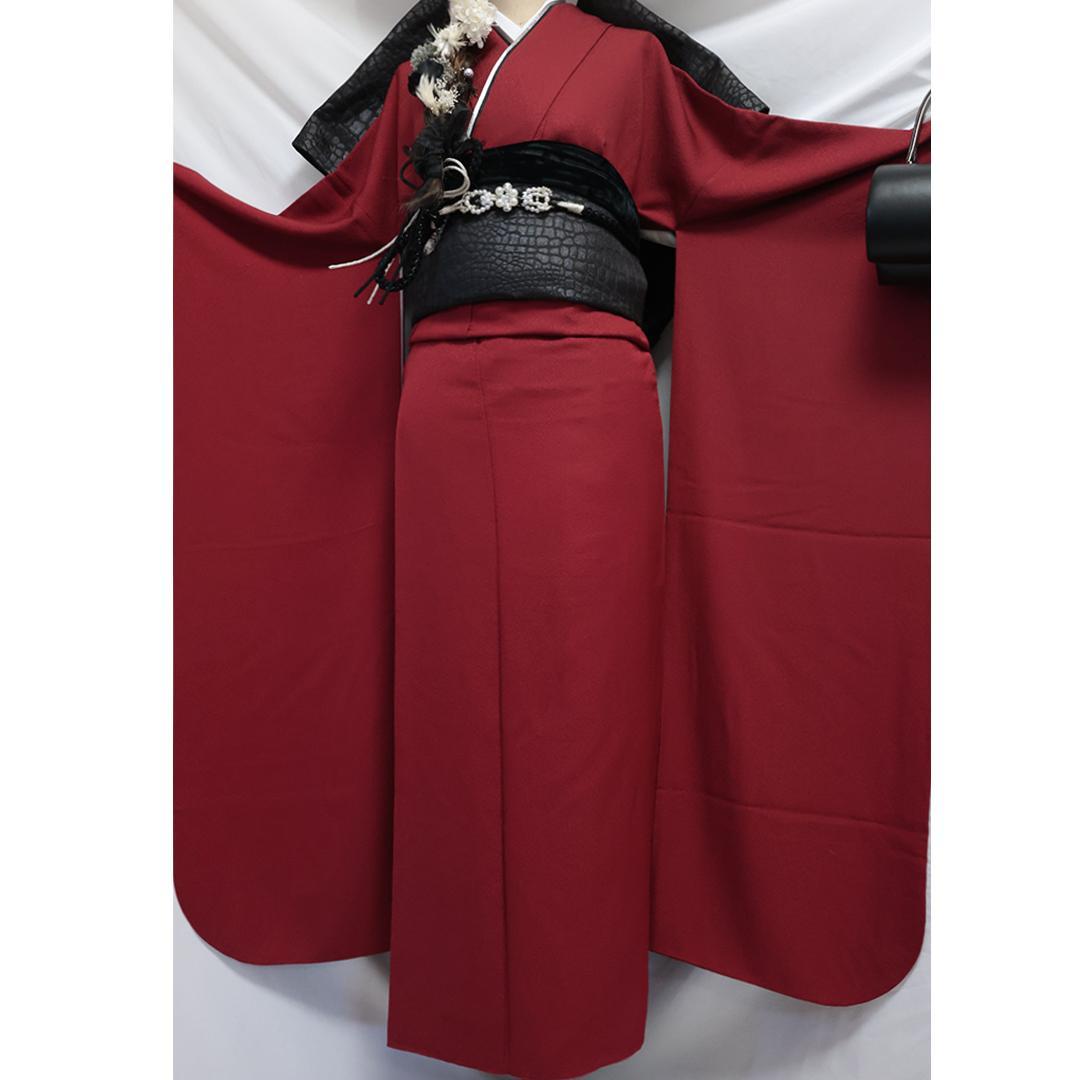 s◆ 振袖5点セット ◆赤系 丈165cm無地正絹帯新品帯締め MI81