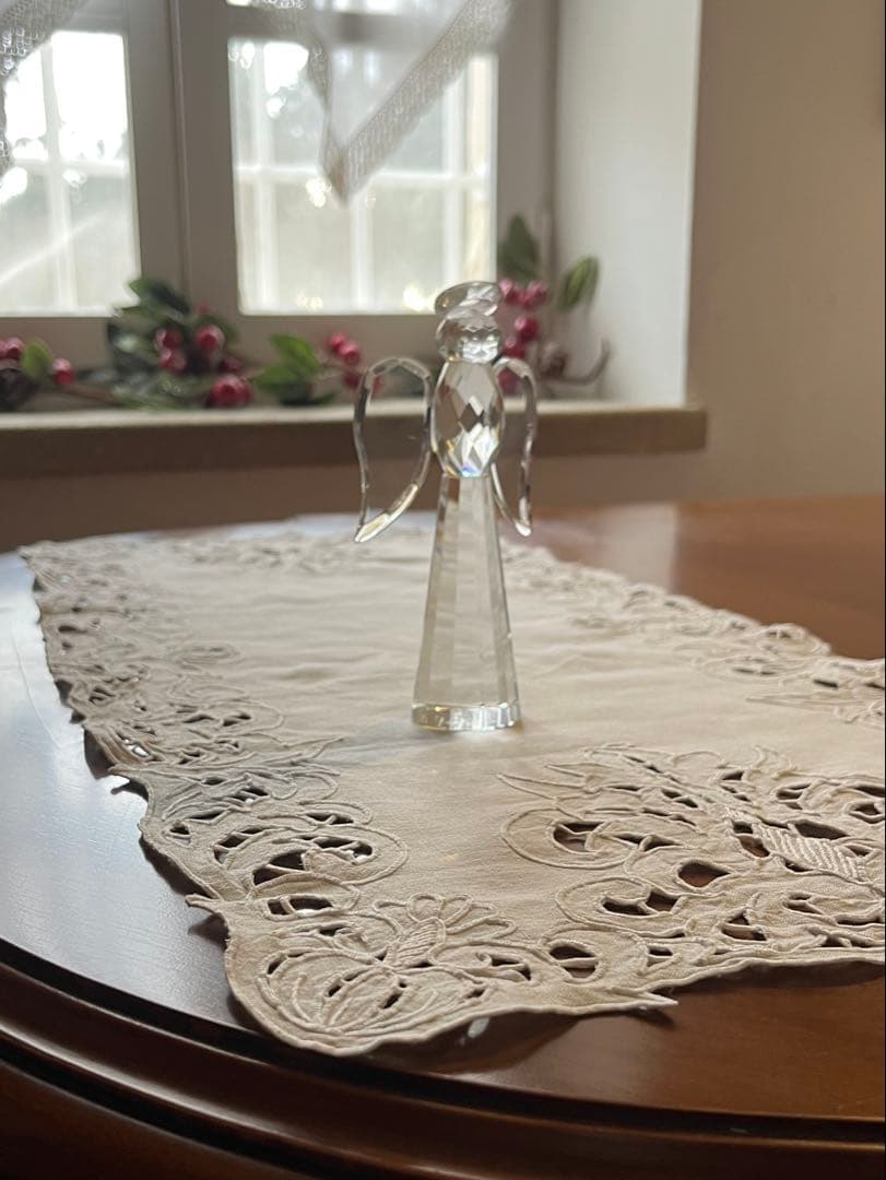 ◆フランスアンティーク｜希少・未使用の手刺繍センタークロス、レース長方形、ロング