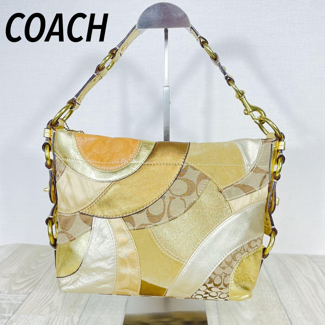 COACH コーチ　ゴールド系パッチワークショルダーバッグ　ワンショルダー
