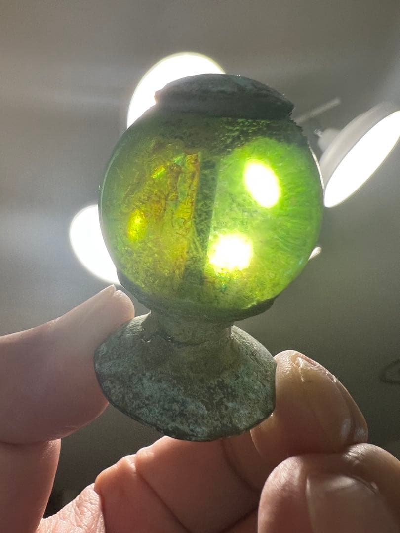 中国 仏像 残欠 宝冠 宝珠 緑ガラス 仏教美術 発掘 出土 骨董 古美術