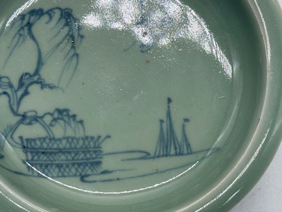 江戸　鍋島青磁　柳紋　お皿　共箱　アンティーク　送料込み260115