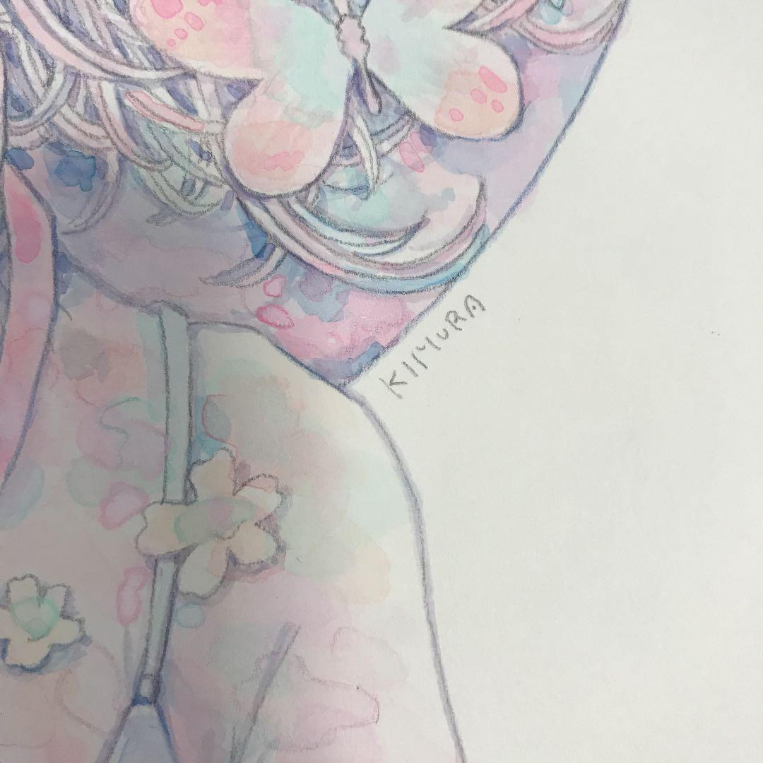 ★木村智博「たわむれる」木製パネル アクリルガッシュ 色鉛筆 鉛筆 額付き