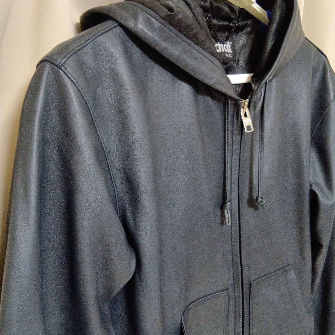Schott レザーフルジップパーカー ネイビー Lサイズ