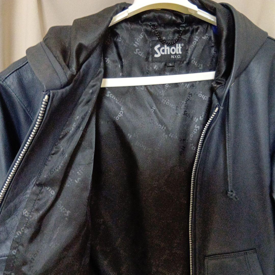 Schott レザーフルジップパーカー ネイビー Lサイズ