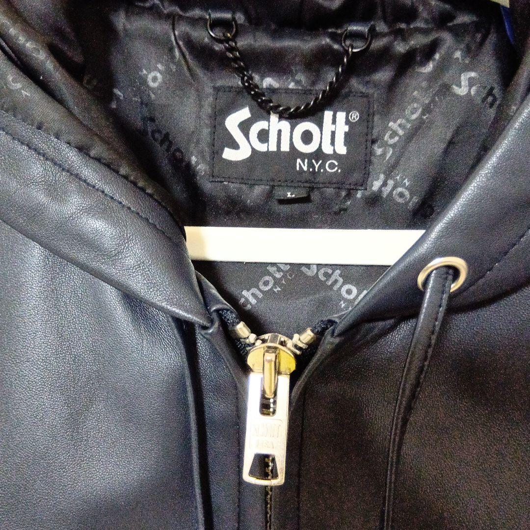 Schott レザーフルジップパーカー ネイビー Lサイズ