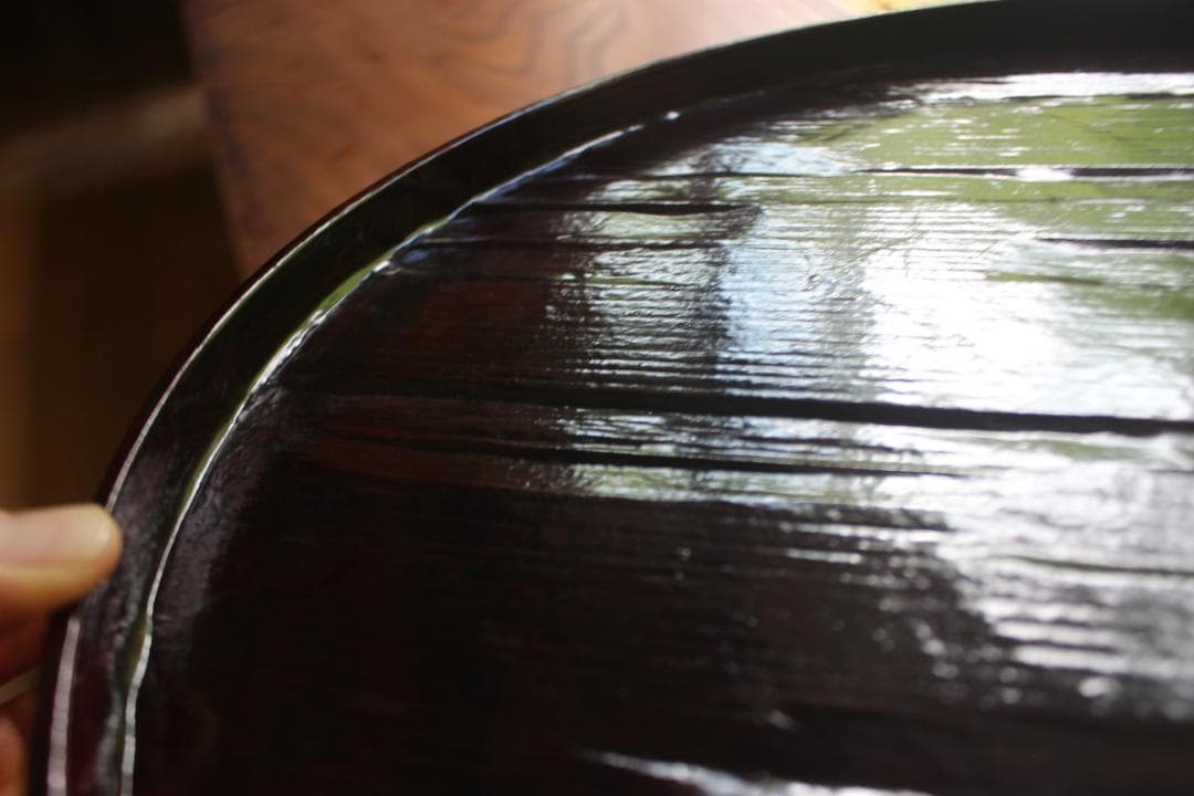 デッドストック！風情ある一閑張りに極上溜塗の映えるお膳（検お盆お膳茶道具