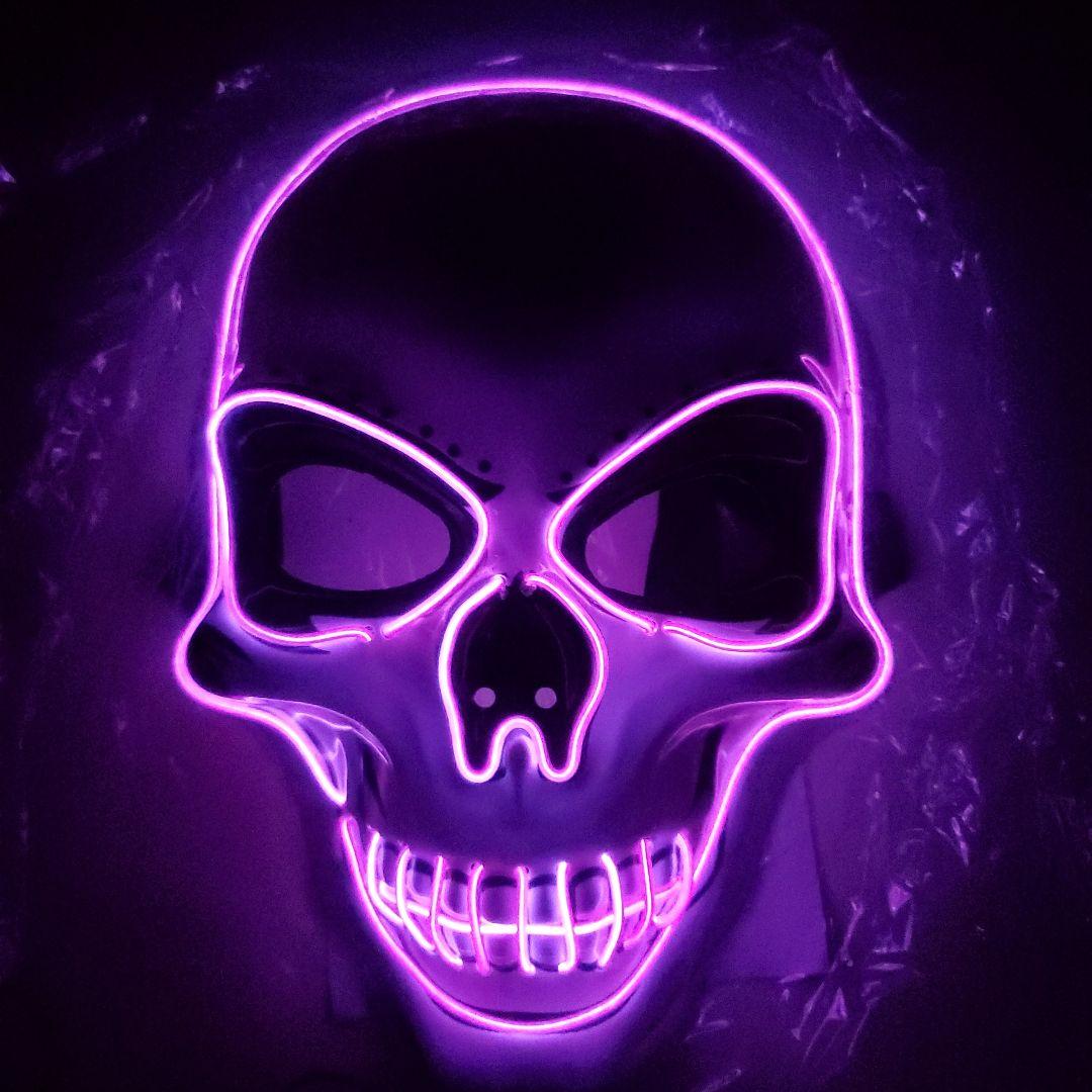 【LED】スカルマスク！全8種類 ボタンを押すだけで３段階に発光致します！