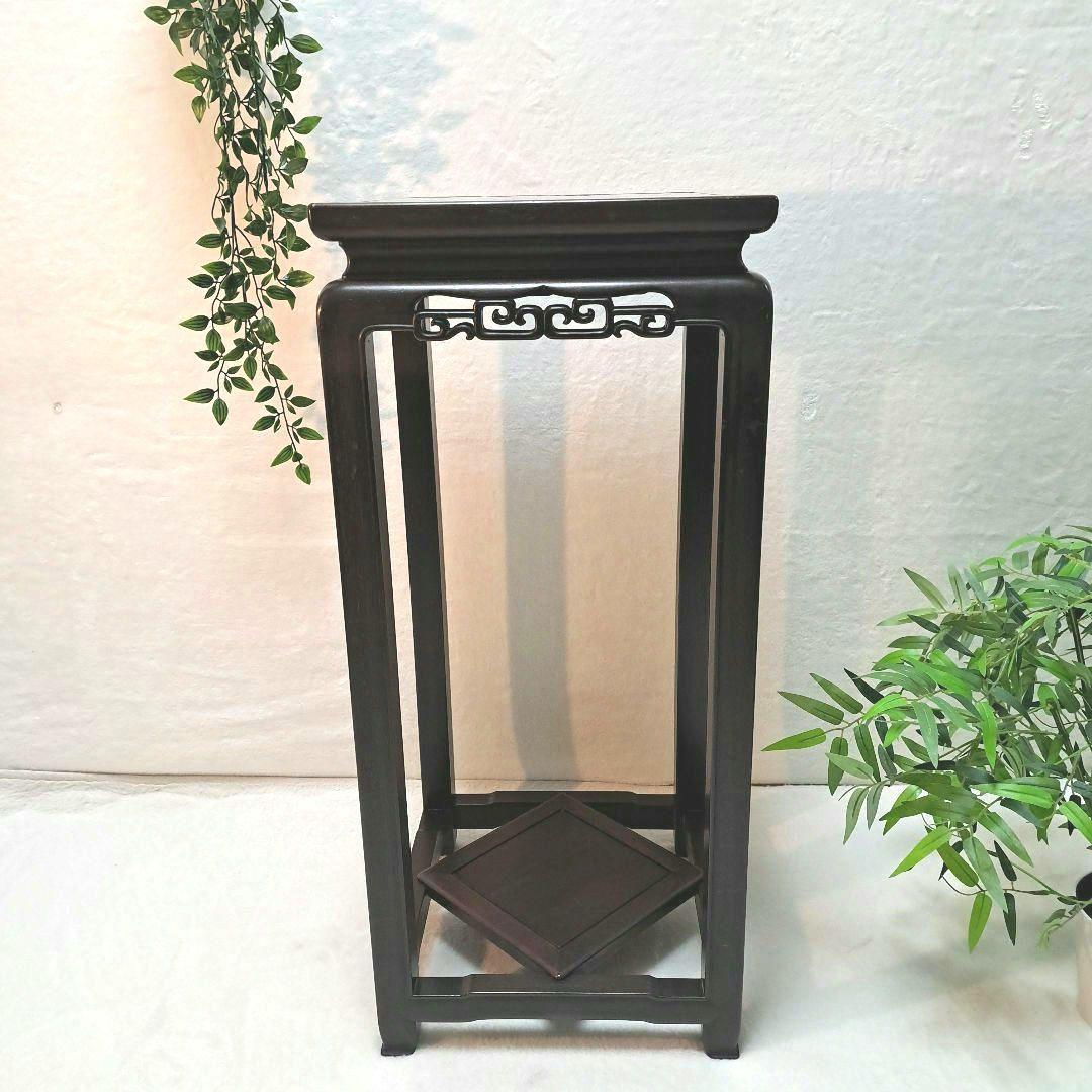 唐木花台　唐木家具　高卓　香炉台　飾り台　透かし彫り　鉄刀木　中国美術