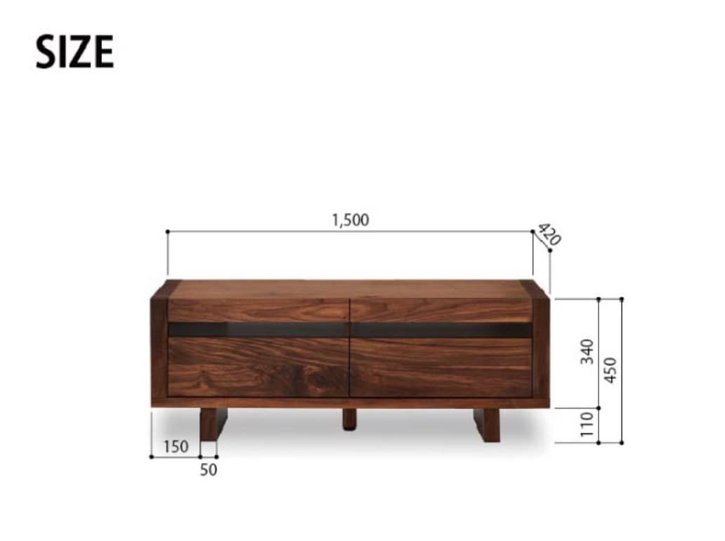 【美品】ウォールナット無垢材 関家具 テレビ台 150cm 引き出し付き