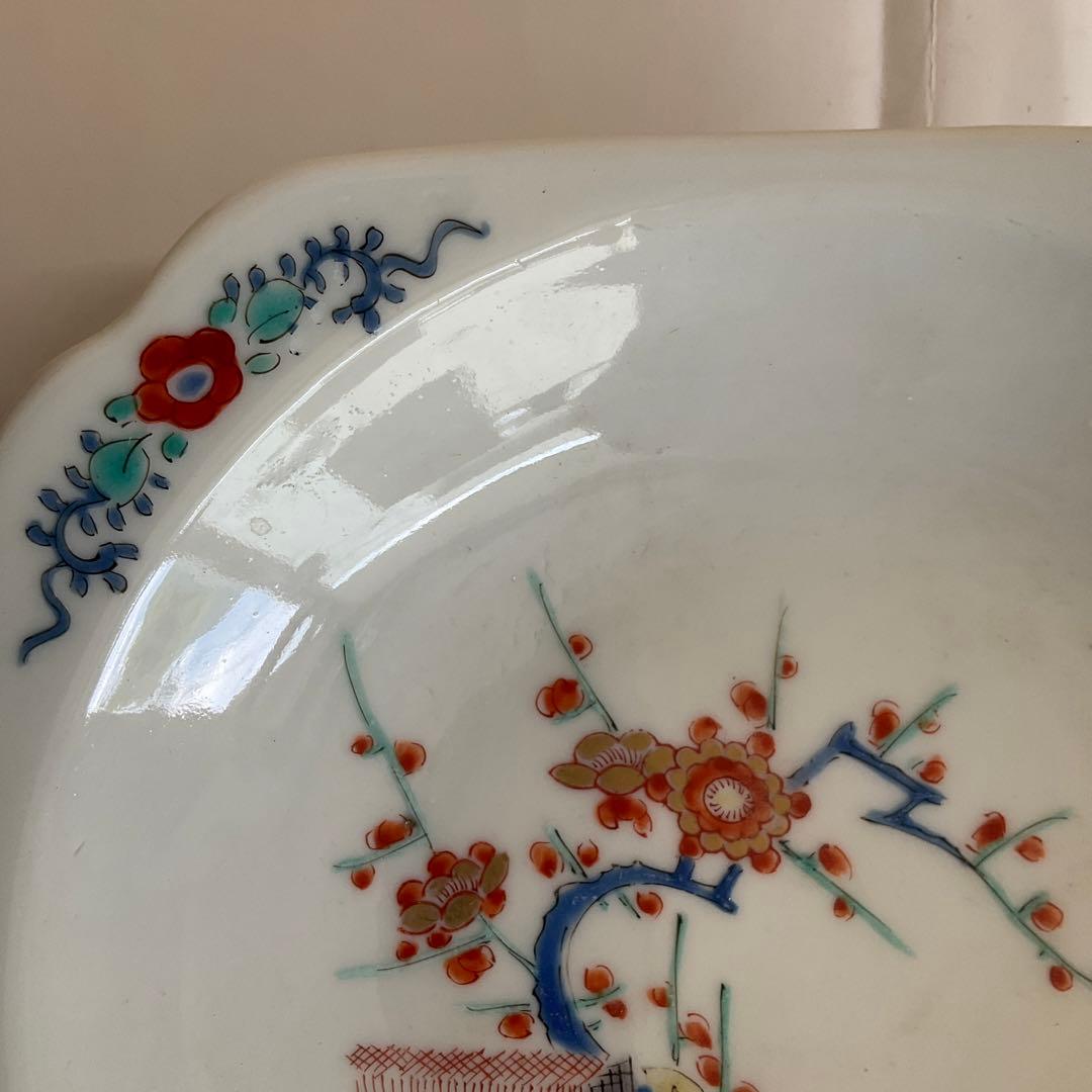 柿右衛門　色絵　梅に柴垣文角皿　五客組　江戸時代後期〜明治時代頃　名品