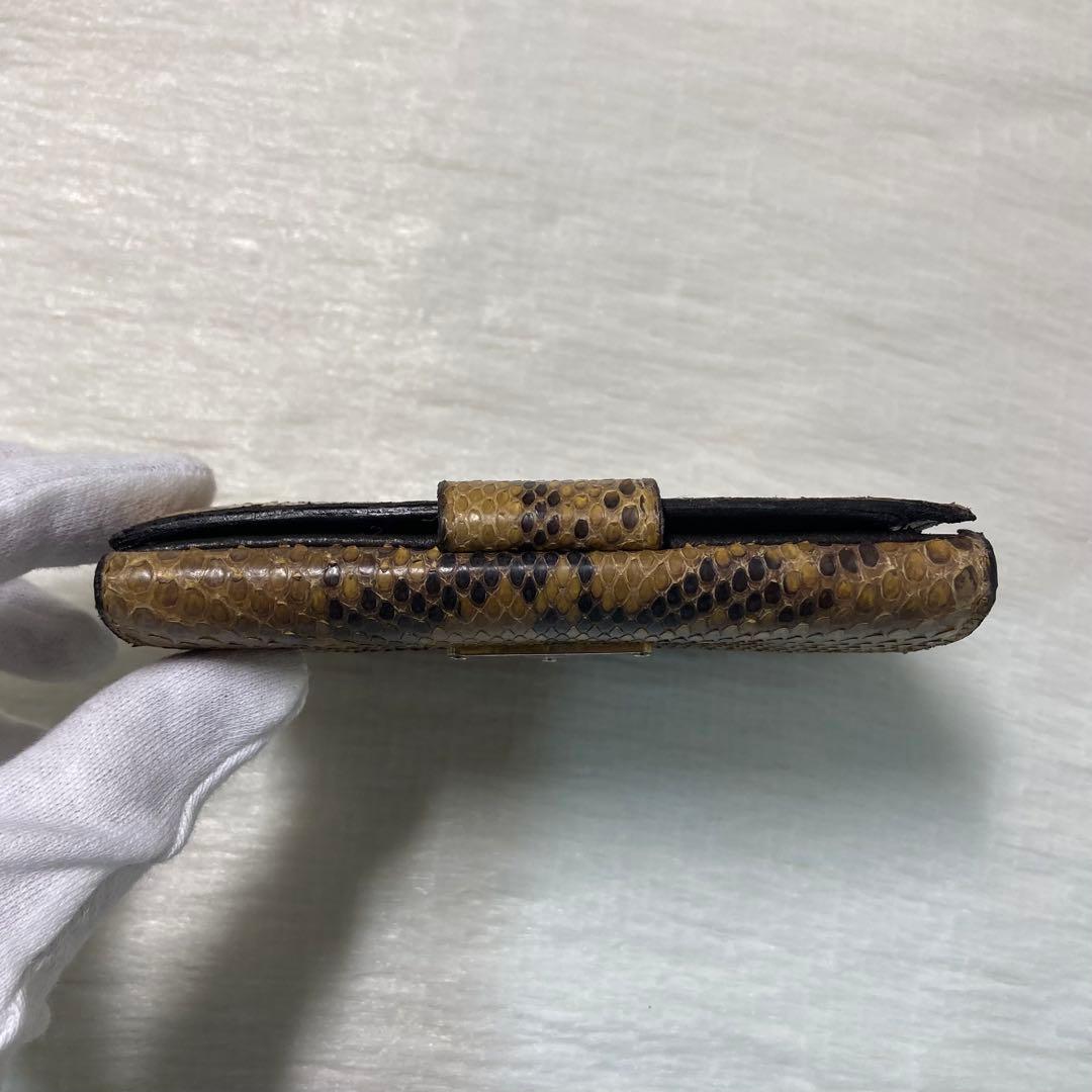 希少早い者勝ち　PRADA プラダ　二つ折り　パイソン　財布　黄色　ブラウン