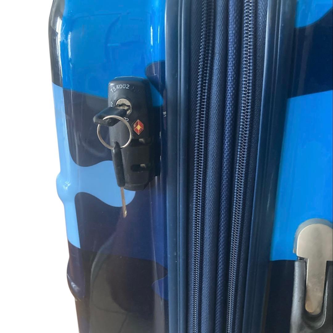 J様　カステルバジャック✨キャリーケース　スーツケース　ブルー　総柄　鍵付き