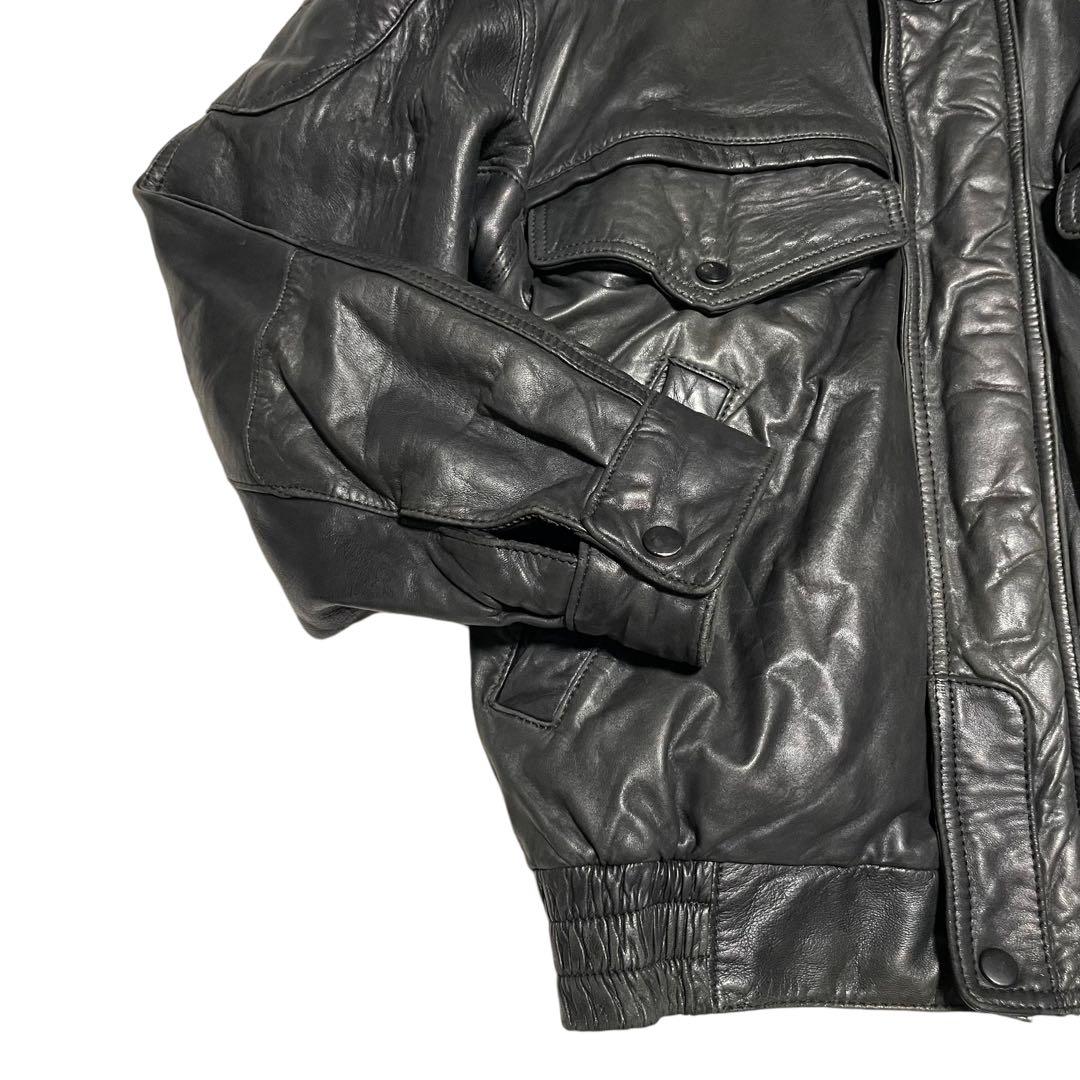 大きいサイズ【LUAU】羊革 本革 ラムレザーシングルライダースジャケット 黒L