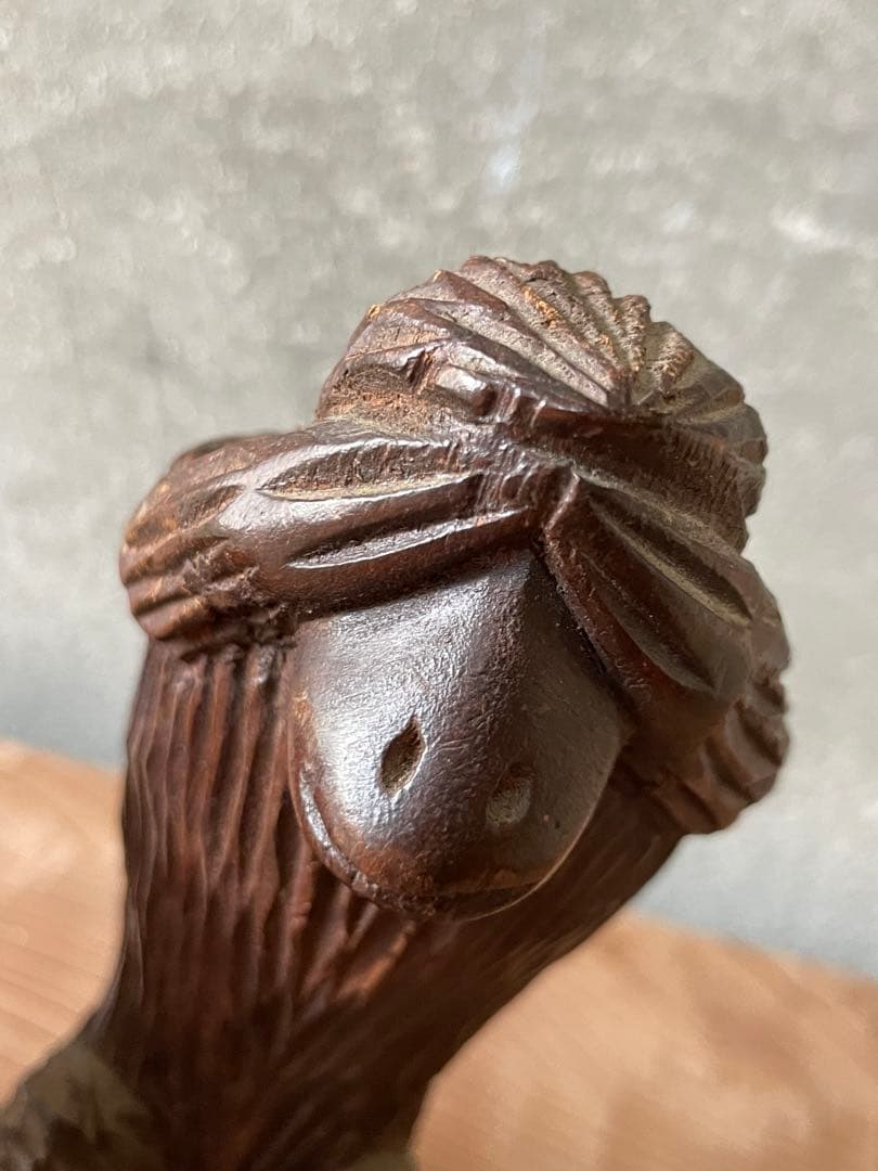 木彫り　さる　置物【m551 骨董　レトロ　見猿　モンキー　木工細工】