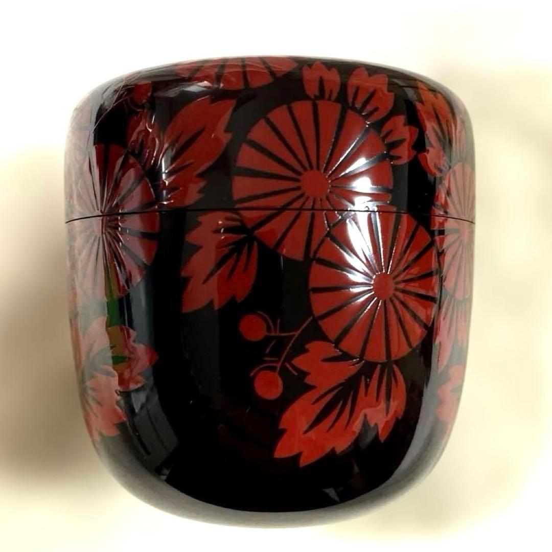 J-48 大棗　清峰銘『鵬雲斎好写 朱菊絵』　蒔絵　漆芸　茶道具　美術品　工芸品